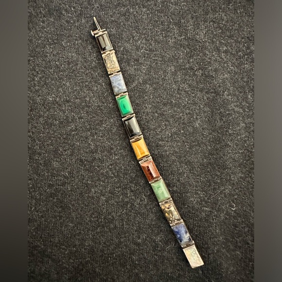 Vintage Taxco Multicolor Stone Bracelet set in Silver - Picture 3 of 10